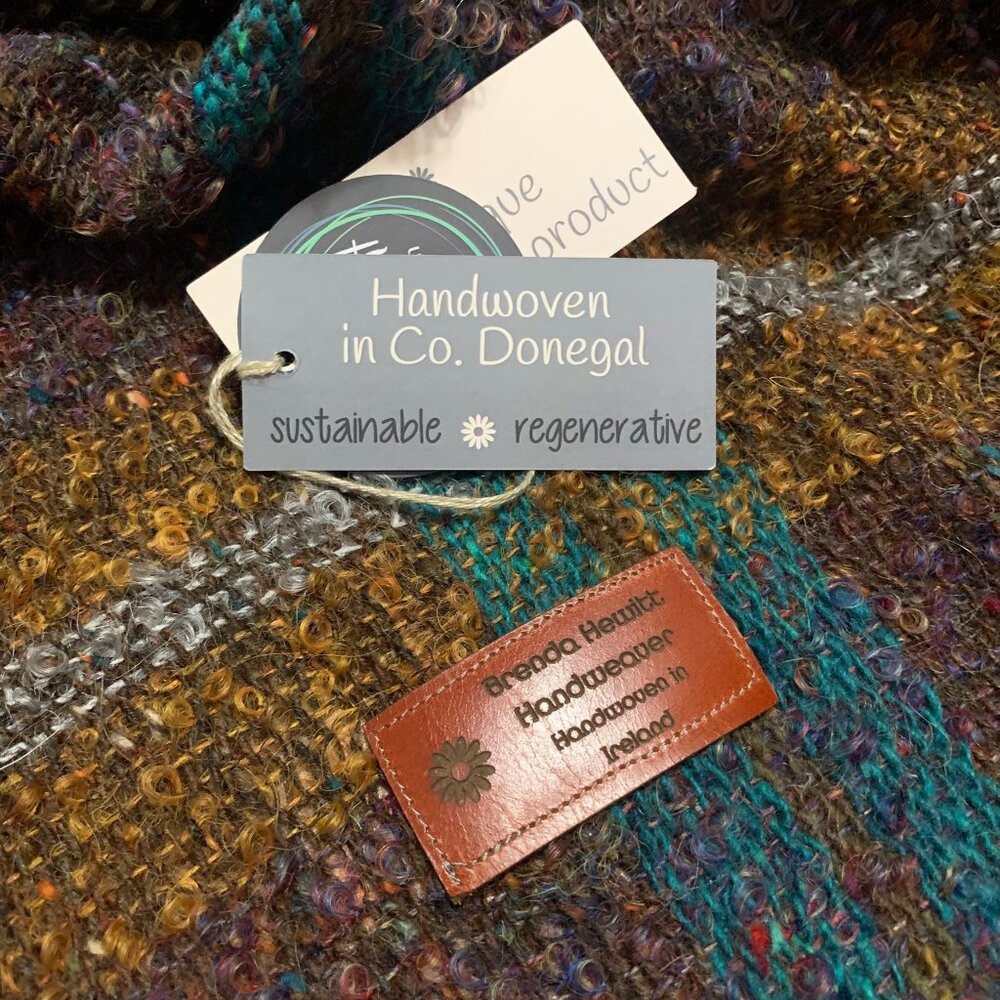 Donegal Ireland Handwoven Blanket Poncho Cape NWT Multicolor Mohair Fringe Boho - Picture 6 of 8
